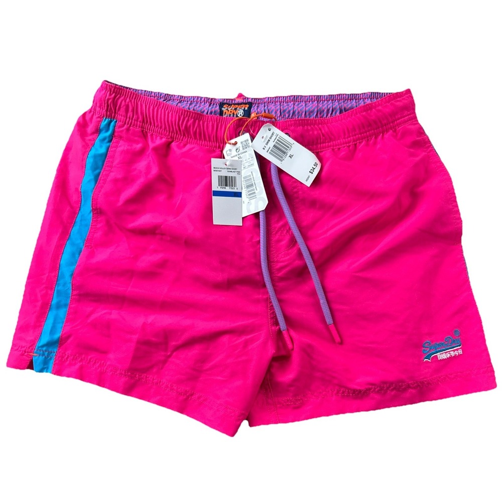 Superdry Beach Volley Swim Shorts Mens XL Sunblast Pink Blue Trunks M30010AT